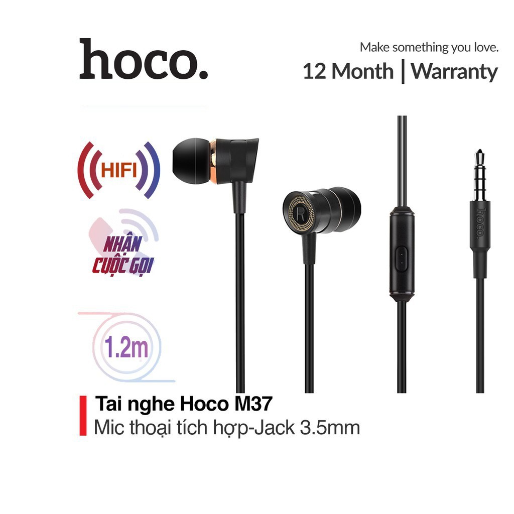 Tai Nghe Nhét Tai Jack 3.5mm Hoco M37 Tích Hợp Mic Thoại Dài 1.2M Tương Thích Với Các Thiết Bị - Tai Nghe Có Mic