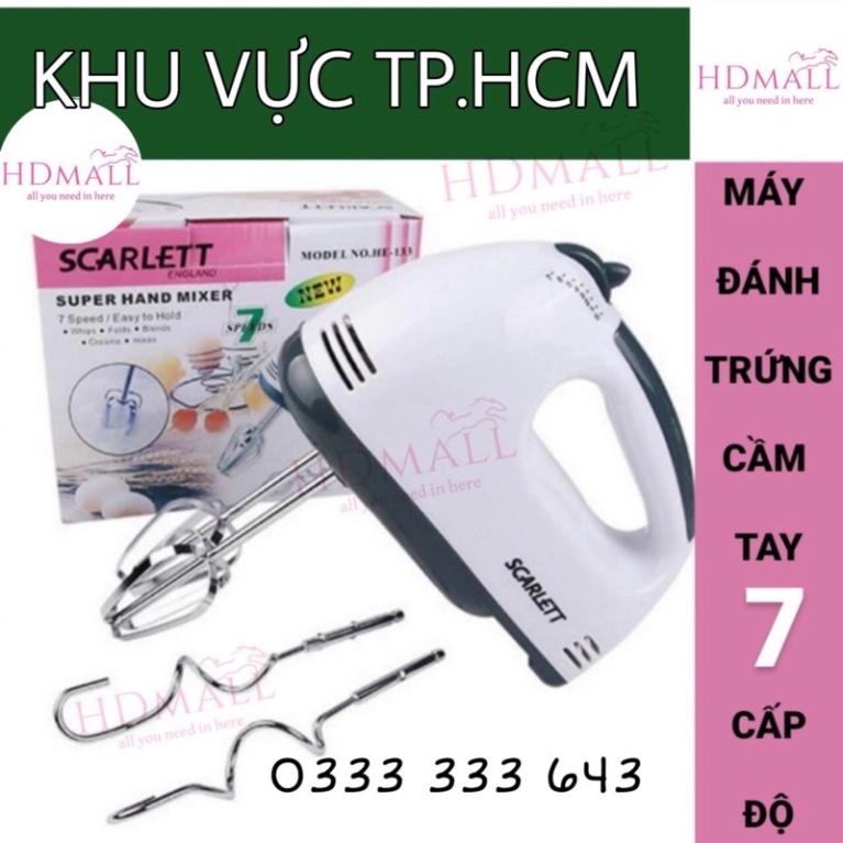 Máy đánh trứng cầm tay 7 cấp độ Scarlett, công suất 180W [ Chính hãng bảo hành 12 tháng ]