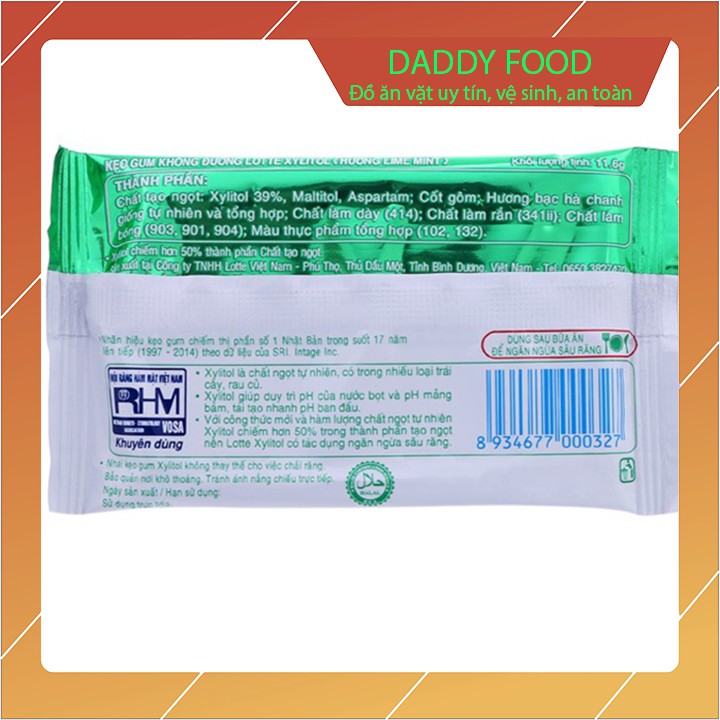 Hộp kẹo gum không đường lotte Xylitol 15 vỉ, hương lime mint
