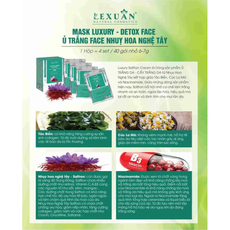 Ủ Trắng Nhụy Hoa Nghệ Tây Lê Xuân Lê Xuân Cosmetic - Trắng mịn da, se nhỏ lỗ chân lông, mờ nám và tàn nhang sạch bã nhờn | BigBuy360 - bigbuy360.vn