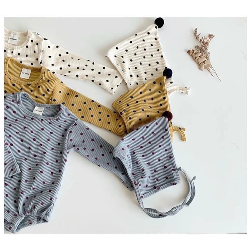 Body chấm bi dài tay kèm mũ cho bé _[Hàng Quảng Châu]
