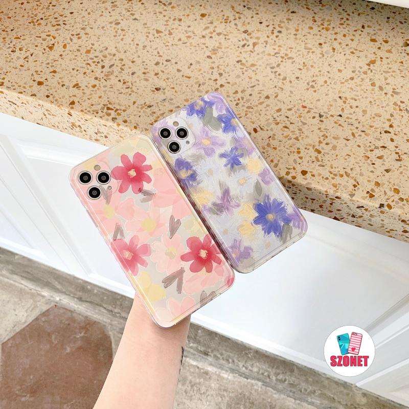 【Ready Stock】iPhone 12 11 Pro Max X XR XS 8 7 Plus + SE 2020 Side Love Heart Pattern Floral Clear Acrylic Soft Case With Camera Protection Cover