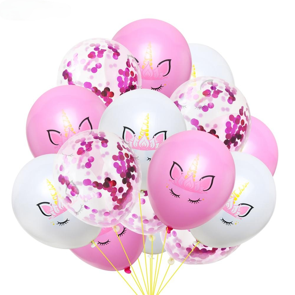 Bộ 15 Bong Bóng Hình Kỳ Lân Màu Hồng Dễ Thương Trang Trí Tiệc Sinh Nhật