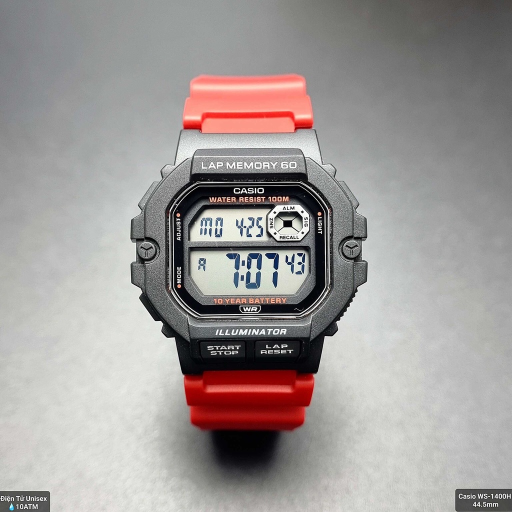 Đồng Hồ Nam Casio WS-1400H-1BVDF Pin Điện Tử Dây Nhựa Màu