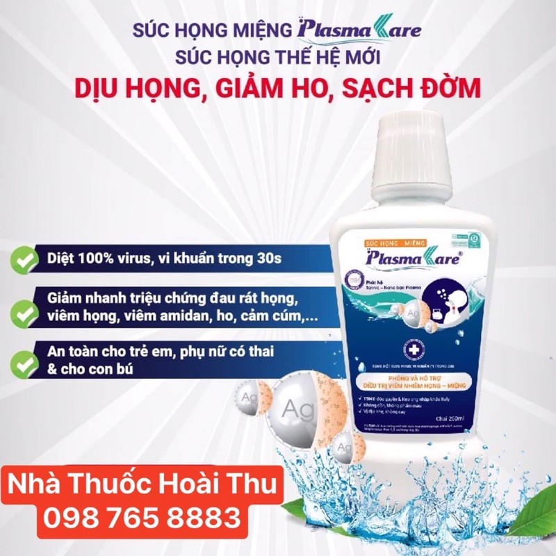 Nước Súc họng , miệng PlasmaKare hết hôi miệng,nhiệt miệng,giảm ho,đau rát họng ( Chai 250 ml)