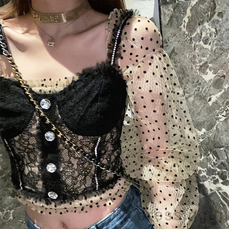 Áo Hai Dây Phối Ren Dáng Ôm Gợi Cảm Cho Nữ