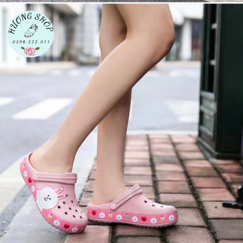 [Tặng 10 jibit 2D] - Dép sục nhựa Line Friends in hình 3D thỏ hồng siêu xinh cho nam nữ