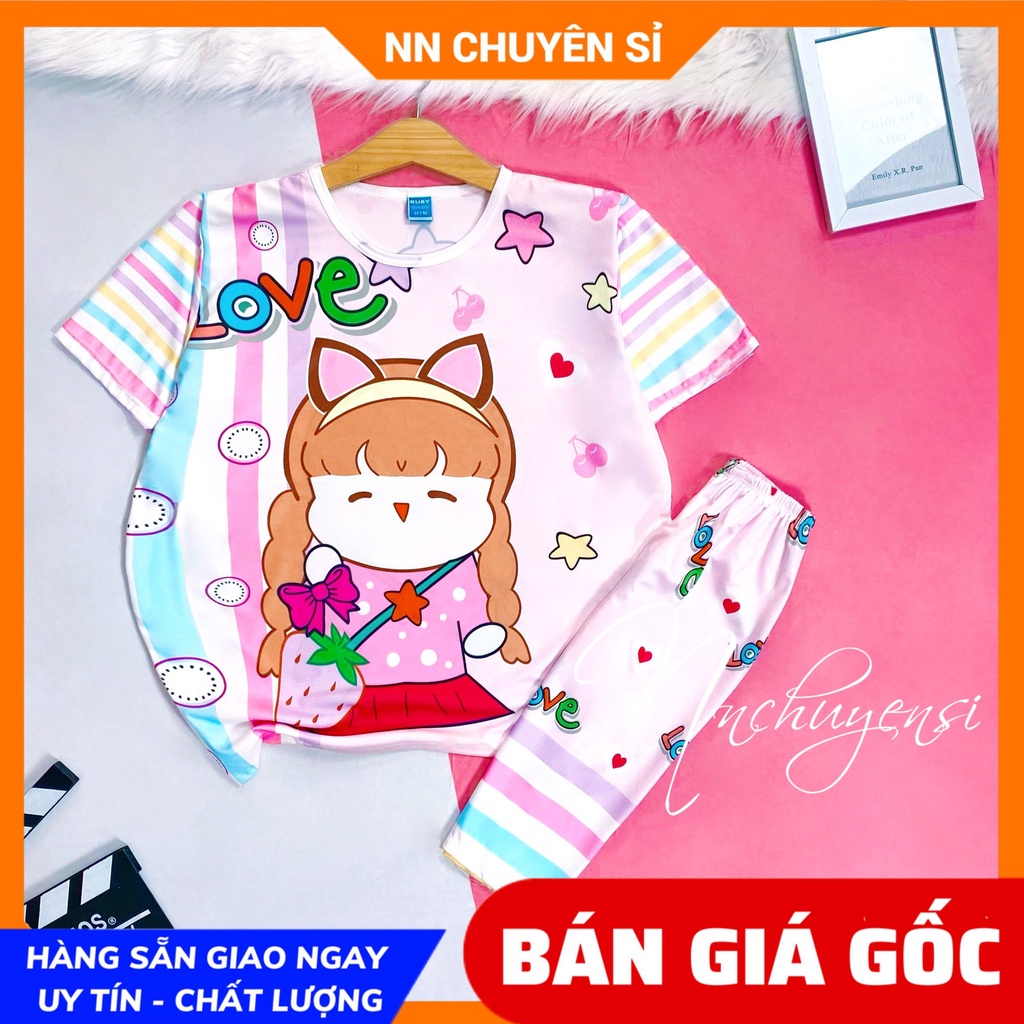 Set bộ thun in 3D MẸ VÀ BÉ GÂU DÂU  Đồ bộ thun lửng in hình gấu hoạt hình chất thun mềm mát DBRBL FULL SIZE