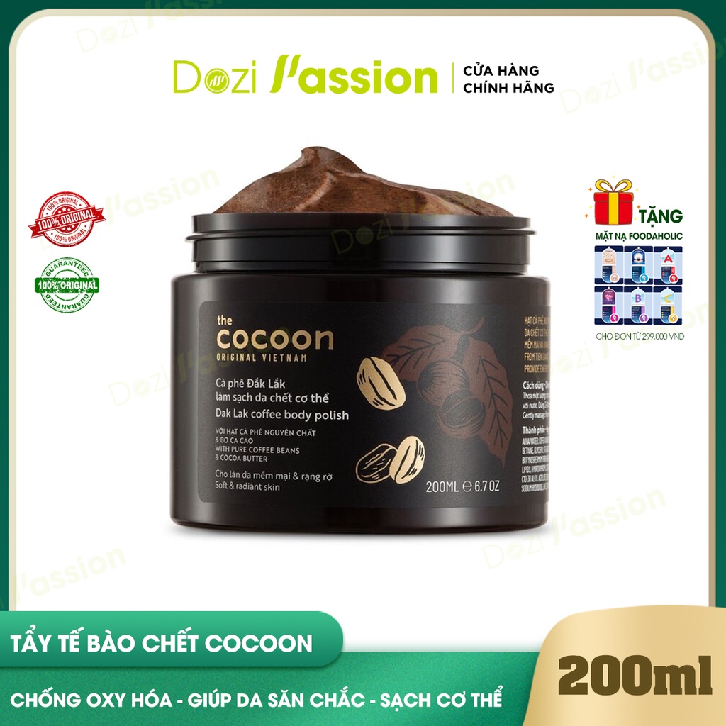 Tẩy Tế Bào Chết Body Cocoon Cà Phê Đắk Lắk Giúp Da Trắng Sáng Mịn Màng - Cocoon Dak Lak Coffee Body Polish 200ml