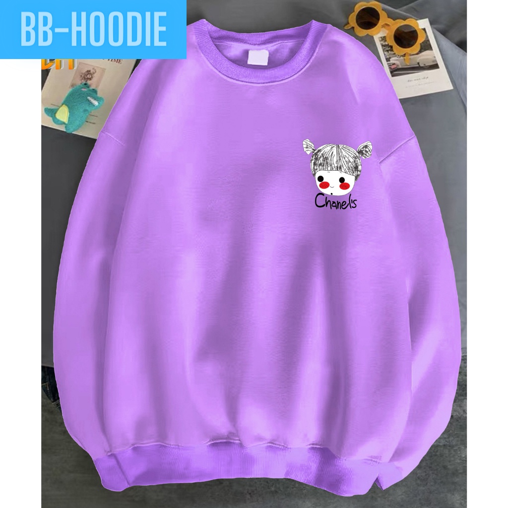 ÁO SWEATER NỈ UNISEX NỮ IN HÌNH CÔ GÁI BUỘT TÓC CHẤT VẢI NỈ POLY HAI LỚP DÀY DẶN