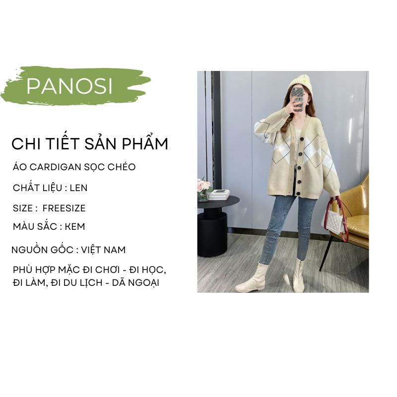Áo khoác cardigan nữ dáng dài form rộng phối họa tiết sọc chéo phối màu siêu xinh PANOSI - A175