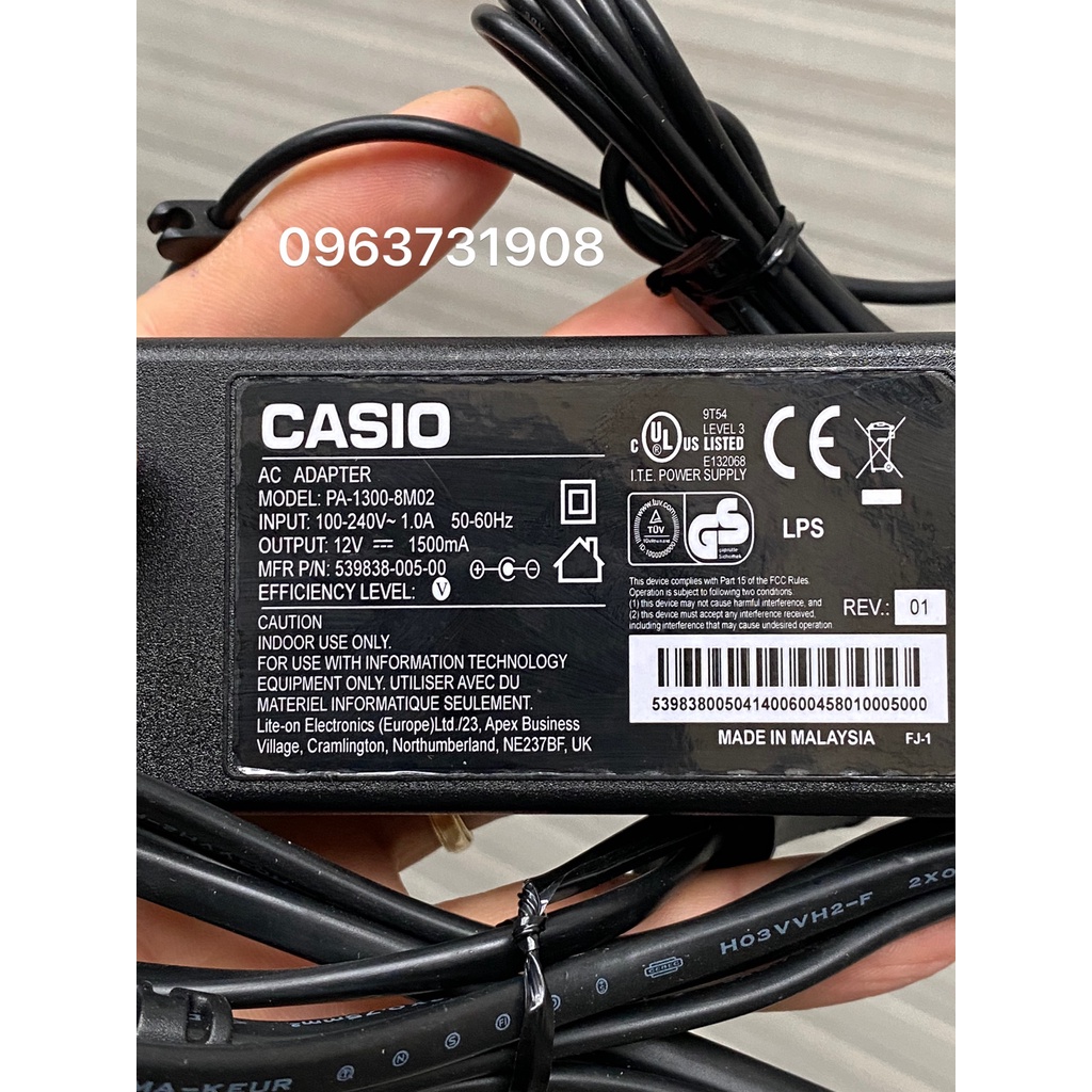 Adapter dây nguồn đàn organ Casio 12V 1500mA chính hãng