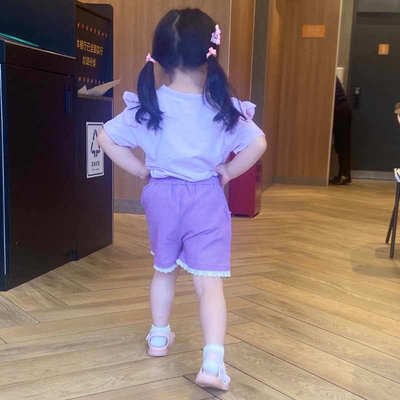 Bộ Áo Thun Tay Ngắn Kèm Quần Short 100% Cotton Mềm Mại In Họa Tiết Hoạt Hình Xinh Xắn Cho Bé Gái