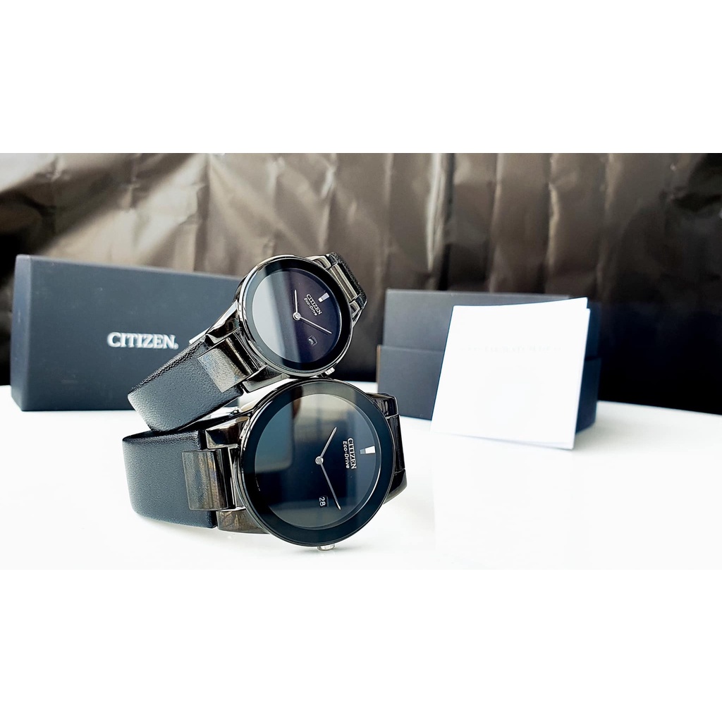 Đồng hồ đôi nam nữ dây da Citizen Eco Drive AU1065 07E và GA1055 06E
