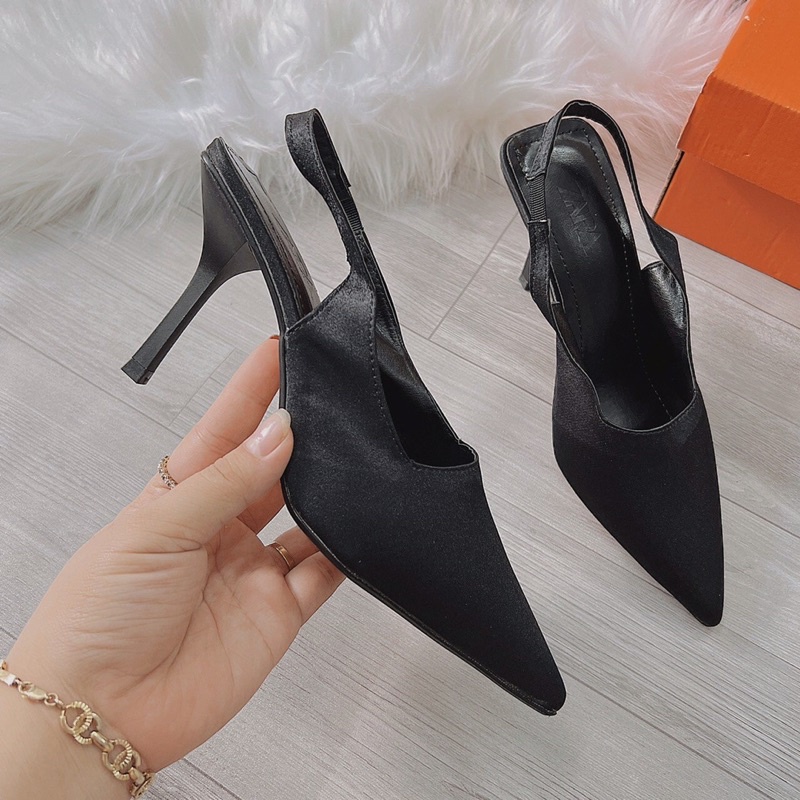 Bán Sỉ- Giày sandal cao gót mũi nhọn lụa trơn gót nhọn 5cm siêu đẹp