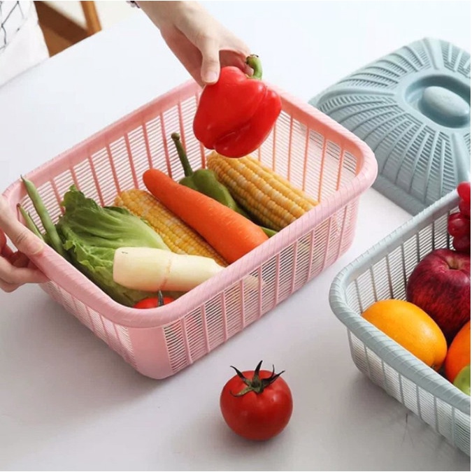 RỔ ĐỰNG TRÁI CÂY, RAU CỦ QUẢ CÓ NẮP ĐẬY CHỐNG CÔN TRÙNG BỤI BẨN - RỔ VUÔNG CÓ NẮP ĐẬY TIỆN LỢI DÙNG ĐỂ ĐỰNG ĐŨA MUỖNG
