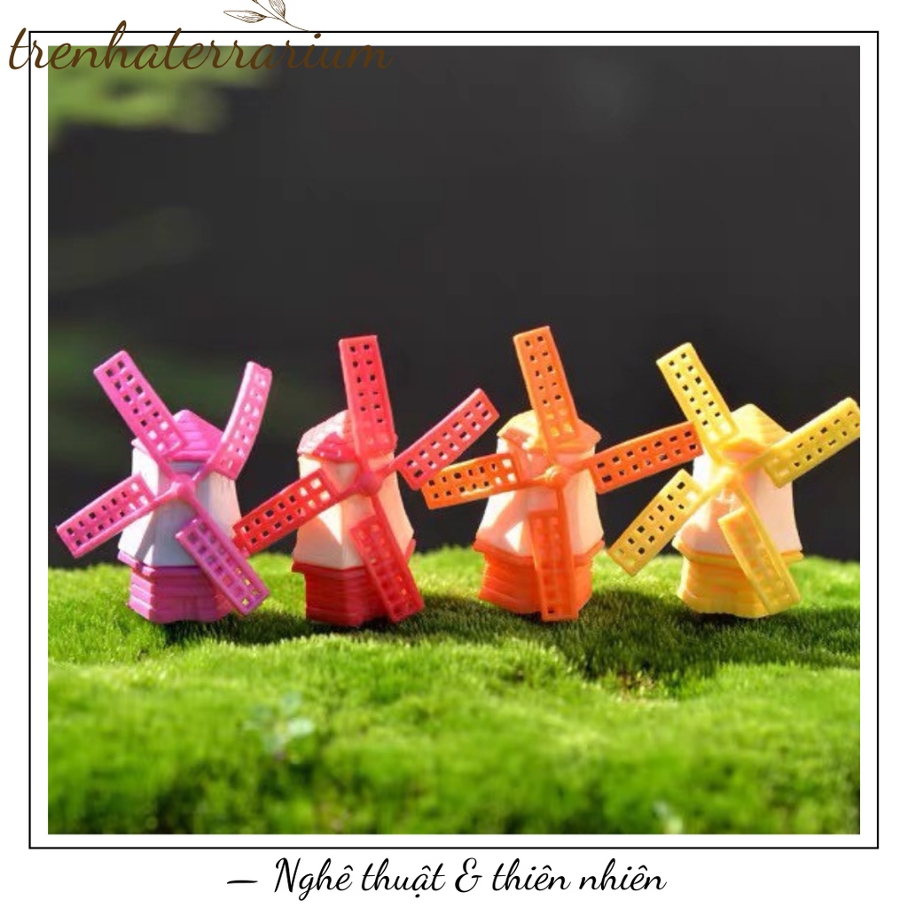 Tiểu cảnh nhà cối xay gió trang trí sen đá, xương rồng, terrarium, charm slime, cây cảnh mini, cây để bàn, đồ trang trí