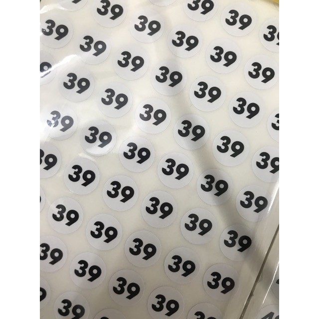 5 tờ - 630 miếng tem size dán quần áo XS, S, M, L, XL,35,36,..42