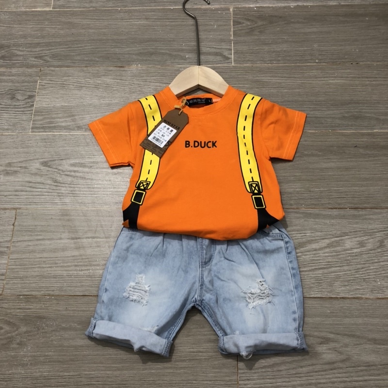 Set bé áo thun giả balo mix quần ngố jean 5 màu cho bé trai/gái size 8-20kg