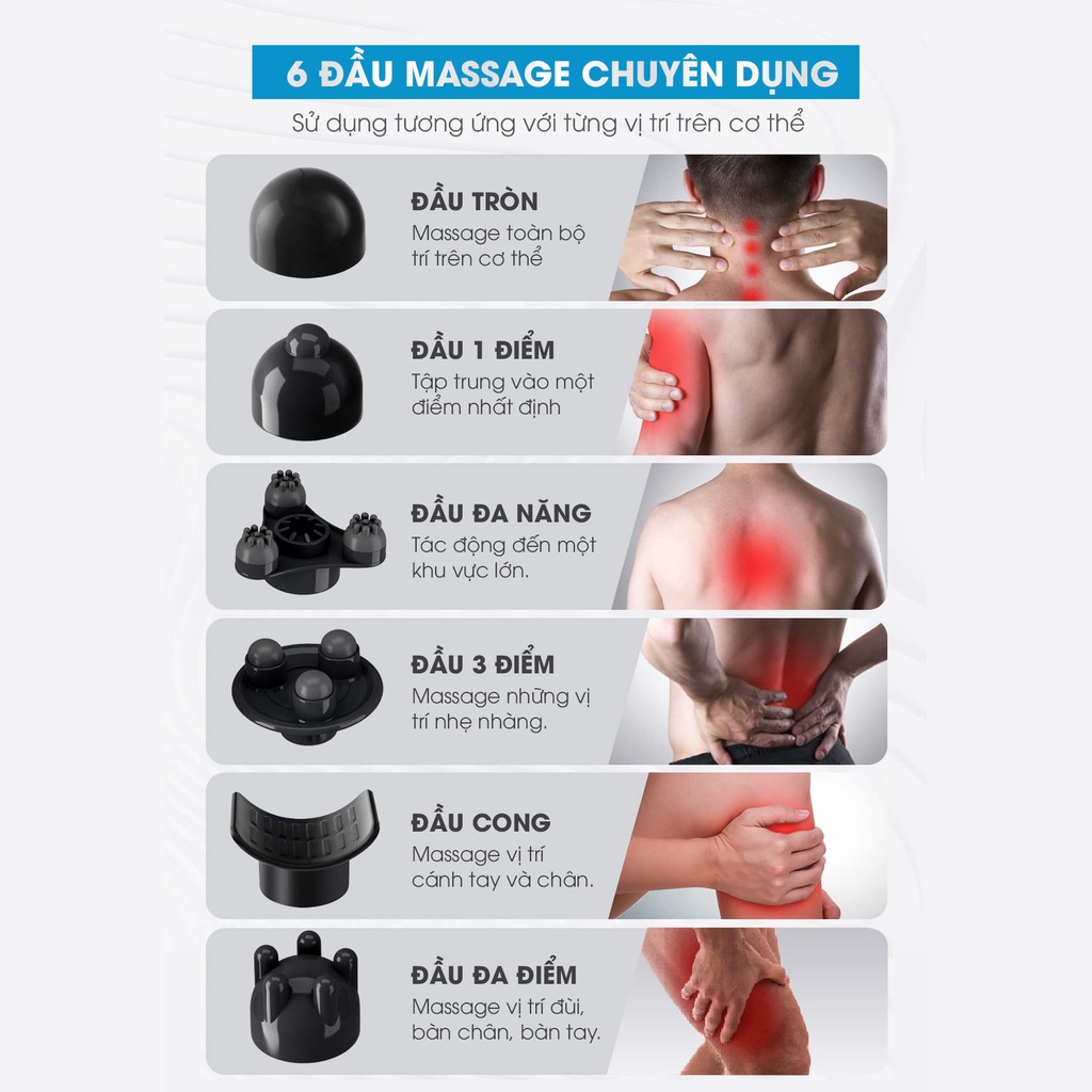 Máy Massage Cầm Tay Không Dây AjiDO AJ - MH48 Kèm Đế Sạc, 6 Đầu Mát Xa Chuyên Sâu Toàn Thân, Lưng, Tay, Chân, Cổ Vai Gáy