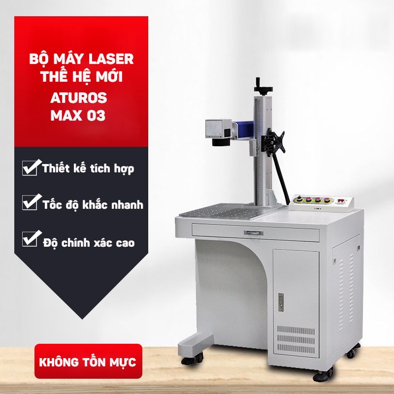 Bộ máy khắc laser fiber trên nhiều chất liệu Aturos MAX 03 khắc logo, hình ảnh, date, số lô, mã vạch (20W, 30W - Tích hợ