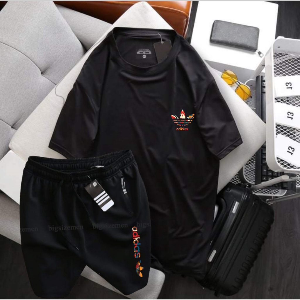 Set bộ thể thao nam thun lạnh bigsize màu đen in hình màu -80-140kg