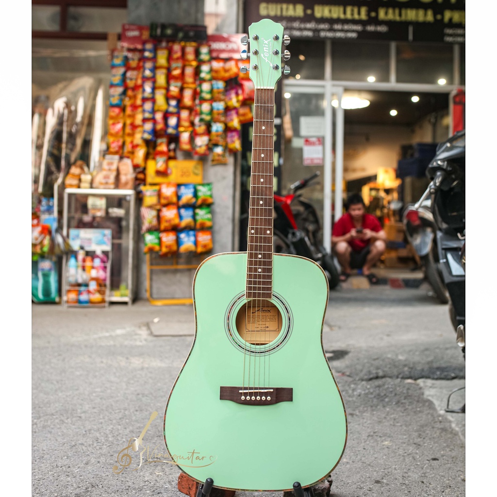 Đàn guitar acoustic Fenix xanh ngọc - tặng full phụ kiện  guitar xanh ngọc  guitar fenix