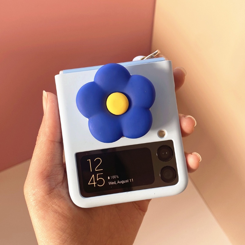 Ốp Điện Thoại Nắp Gập Mặt Nhám Kèm Dây Đeo Tay Hình Bông Hoa DIY Cho Samsung Galaxy Z Flip 4 3 2 1 Flip3 Flip4