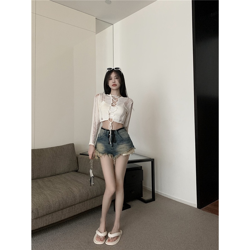 Cocory vn Áo Dệt Kim Tay Dài Cổ Tròn Thiết Kế Khoét Quyến Rũ