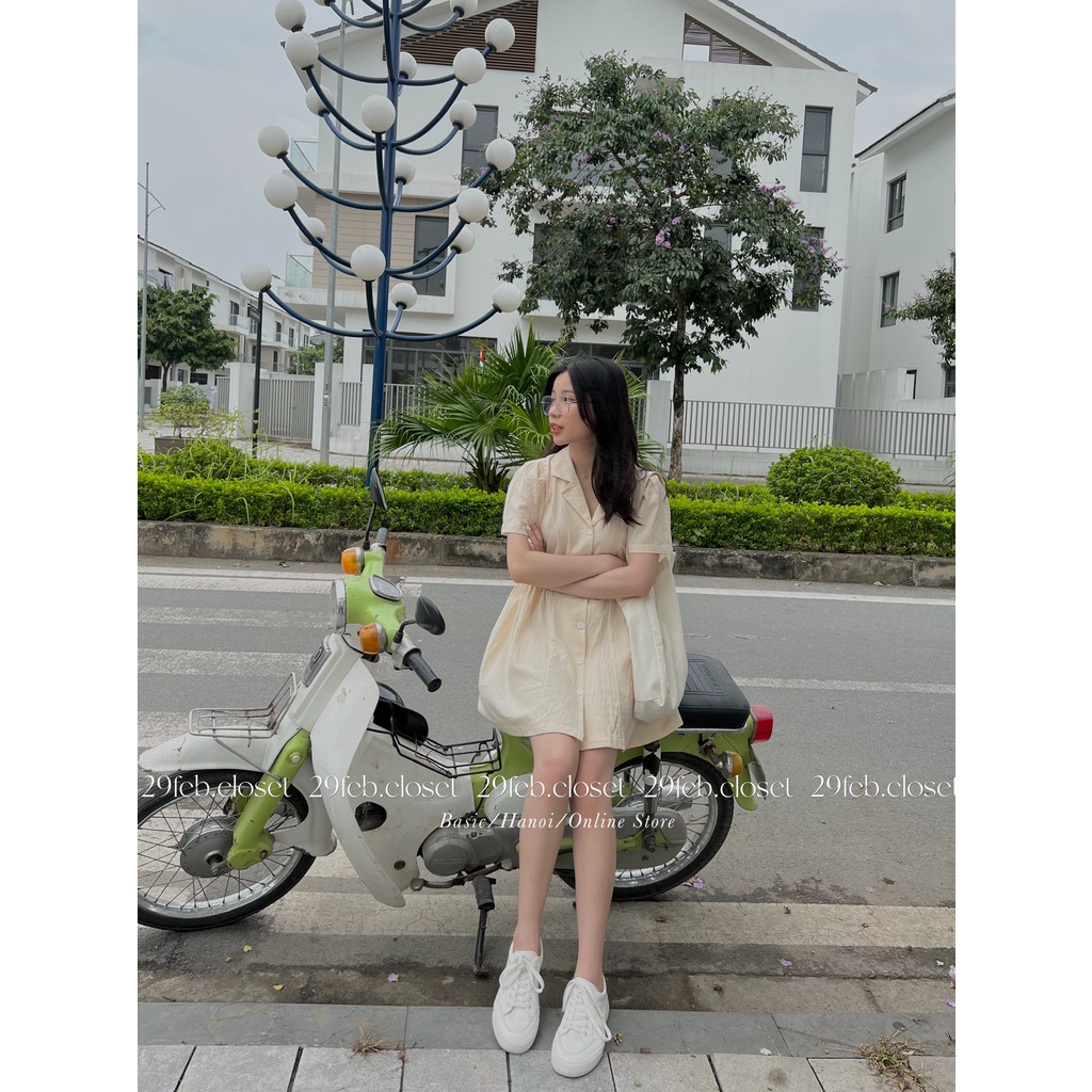 [Ảnh thật/Video] Váy sơ mi đũi cổ vest chiết eo - 29feb.closet- V14