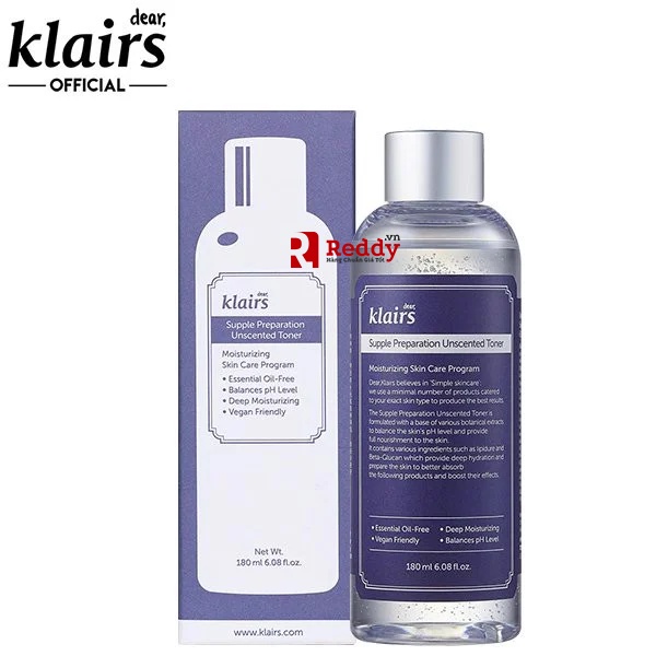 Nước Hoa Hồng Không Mùi Dành Cho Da Nhạy Cảm Klairs Supple Preparation Unscented Toner 180ml hàng Hàn chính hãng