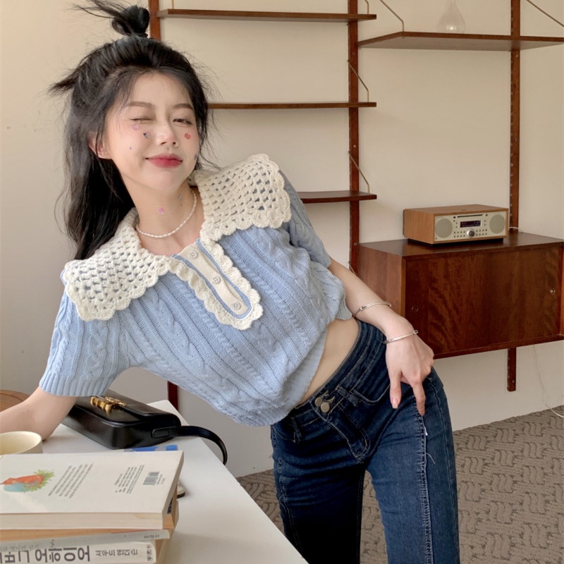 Áo Thun Dệt Kim Ngắn Tay Thời Trang Cho Nữ