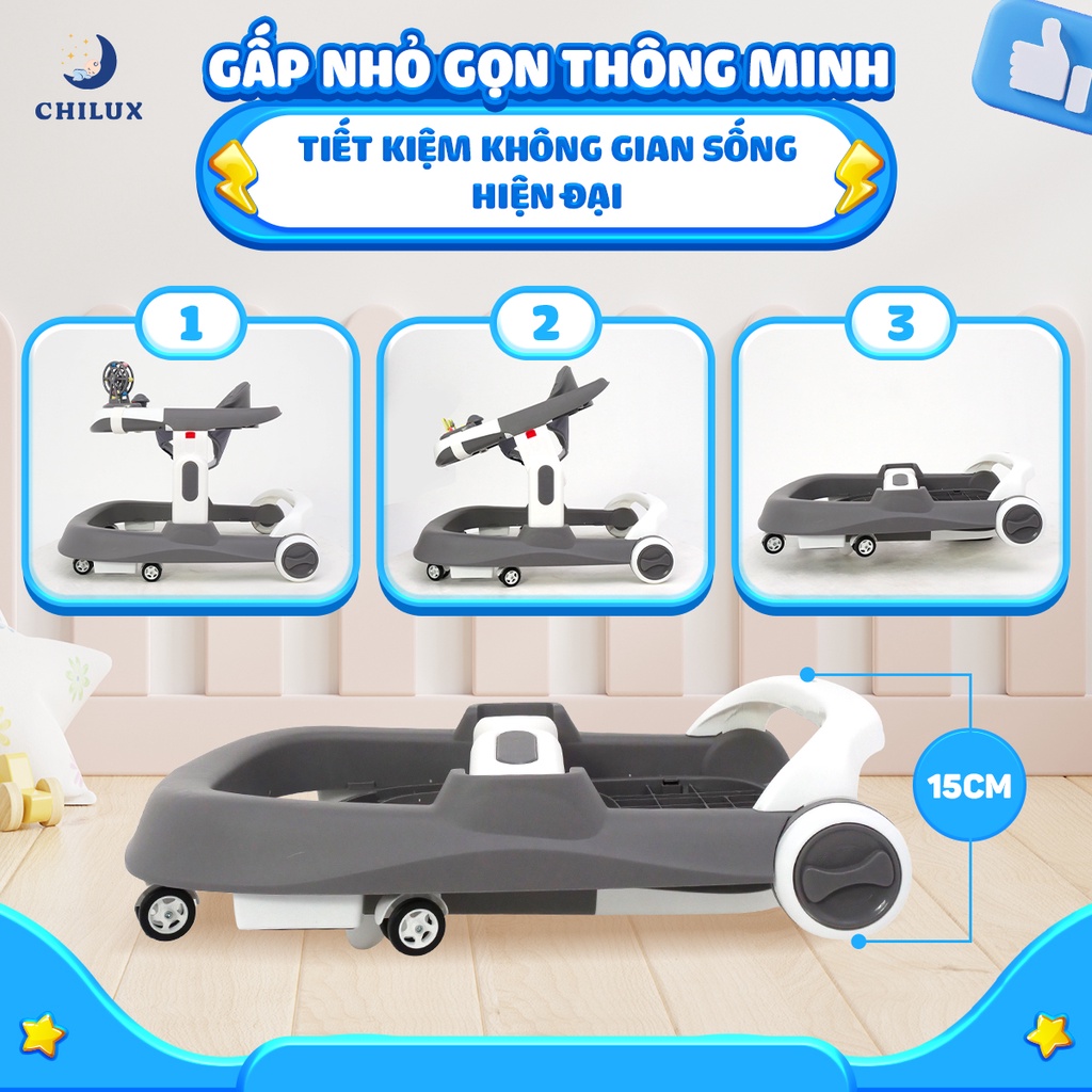 Xe tập đi cho bé đa năng Chilux Walk S, thiết kế chữ U, có bàn phát nhạc kèm bàn ăn  - Bảo hành 1 năm