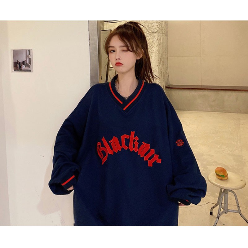 Áo Hoodie Dáng Rộng Cổ Chữ V Thêu Chữ Thời Trang | BigBuy360 - bigbuy360.vn