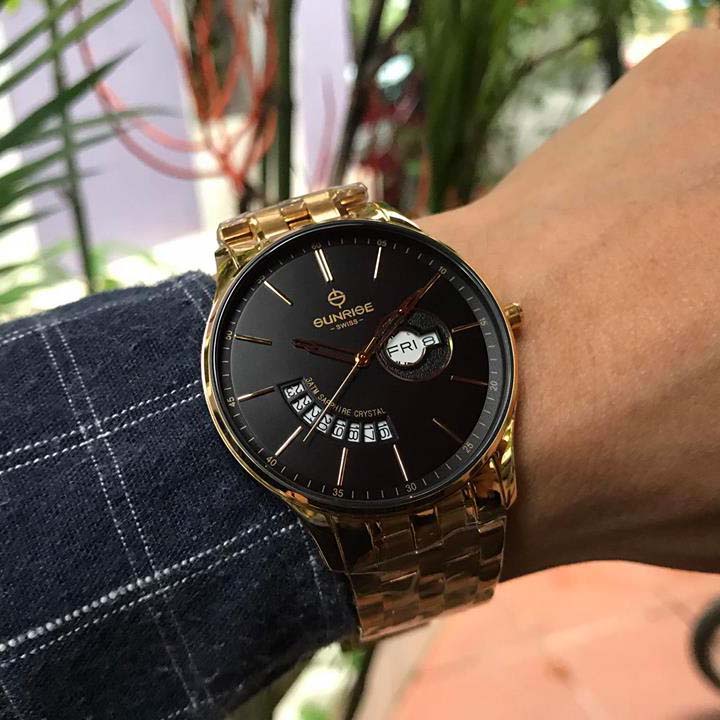 Đồng hồ nam siêu mỏng Sunrise 1127SA 2 lịch kính Sapphire chống xước chống nước tốt- Fullb