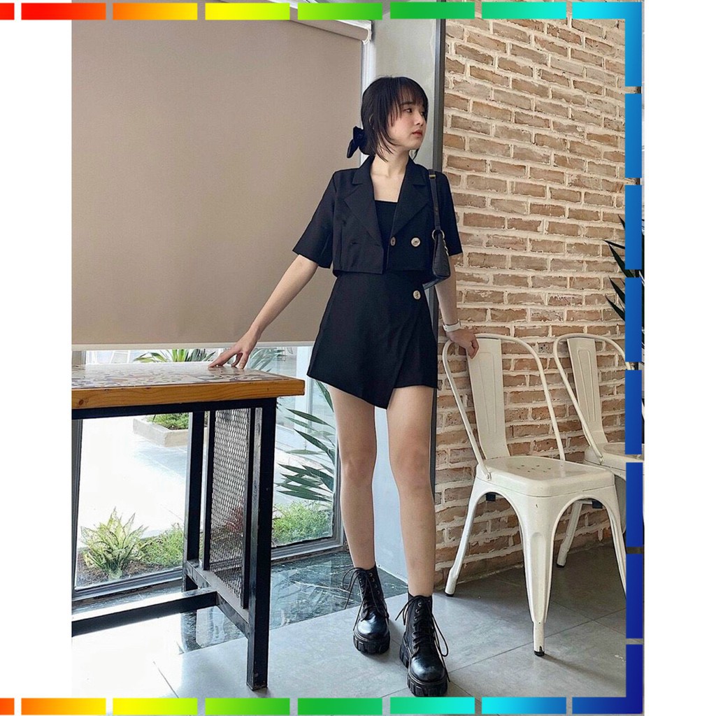 ( ẢNH THẬT ) - SET ĐỒ NỮ CÁ TÍNH ÁO CROPTOP KIỂU VEST CHÂN VÁY LỆCH CHỮ A DÀY DẶN FORM NHƯ HÌNH