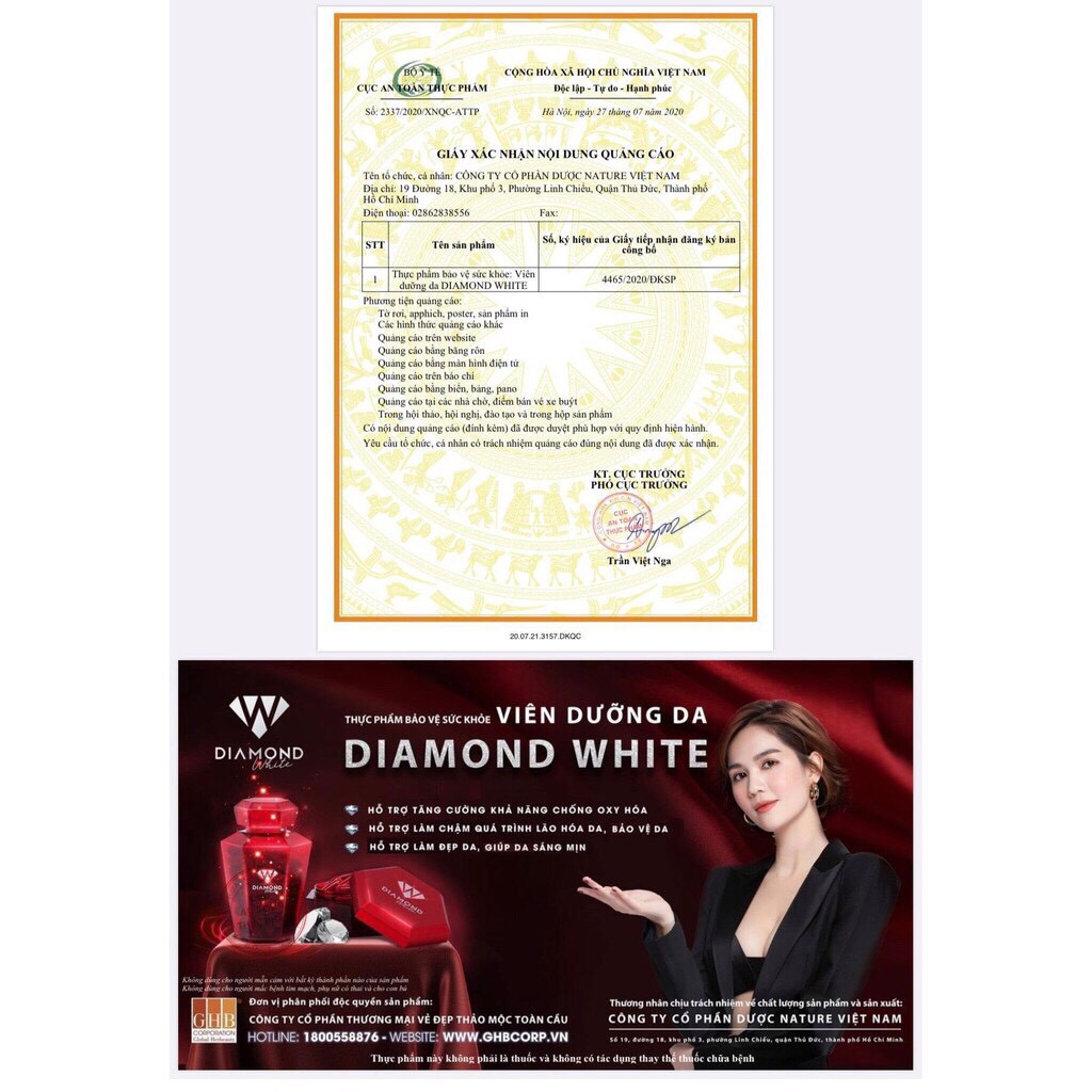 (Chính Hãng) Viên Uống Trắng Da Ngọc Trinh DIAMOND WHITE