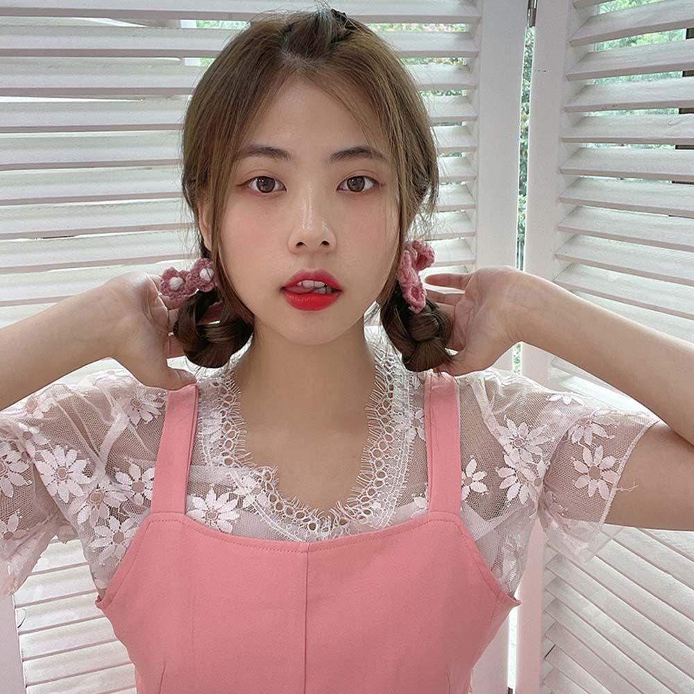 Bộ 4 Kẹp Tóc Vải Dệt Kim Đính Nơ Hoa Màu Kẹo Ngọt Phong Cách Hàn Quốc Dễ Thương