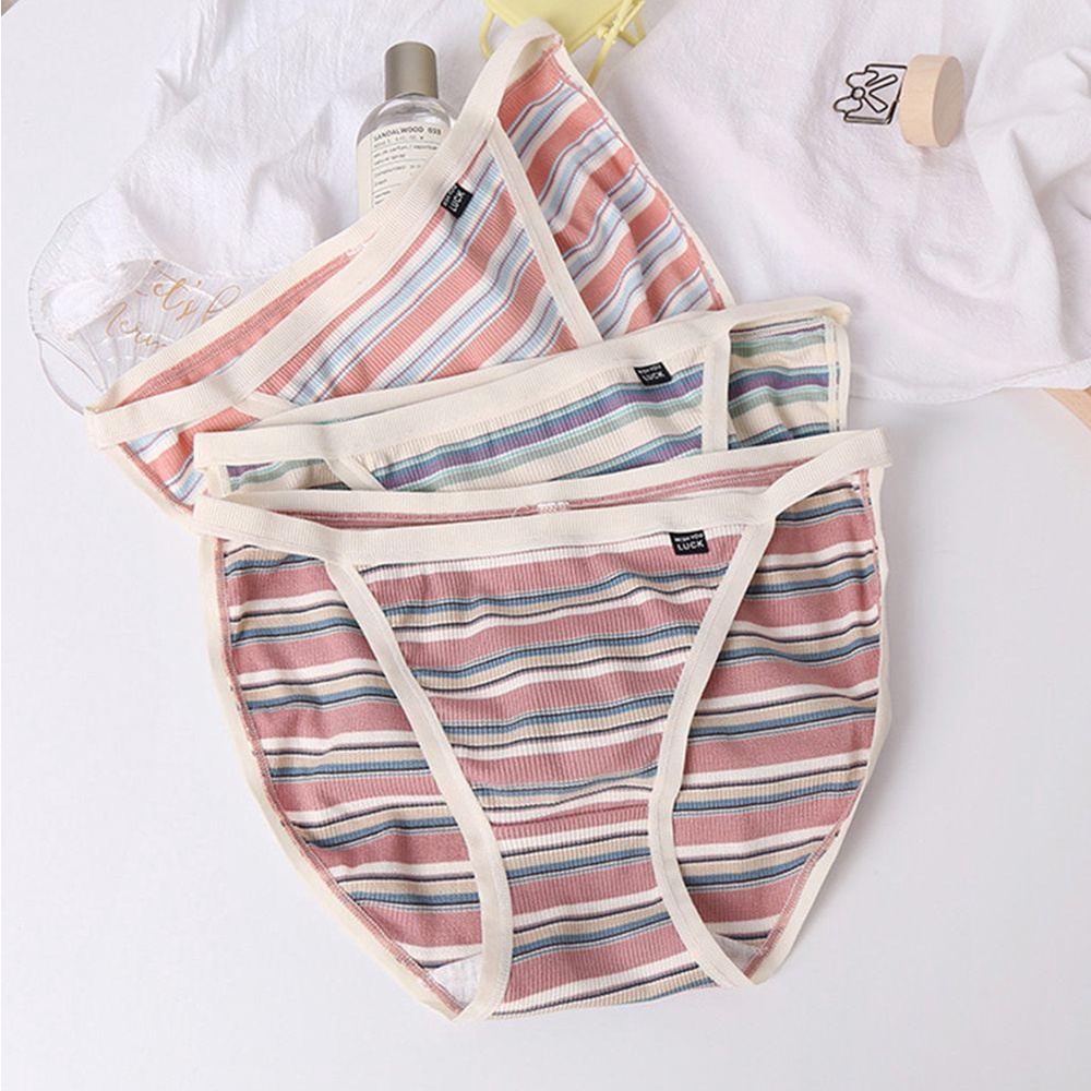 Mocho Quần Lót cotton Lưng Thấp Họa Tiết Kẻ Sọc Ngọt Ngào Dễ Thương Cho Bạn Gái