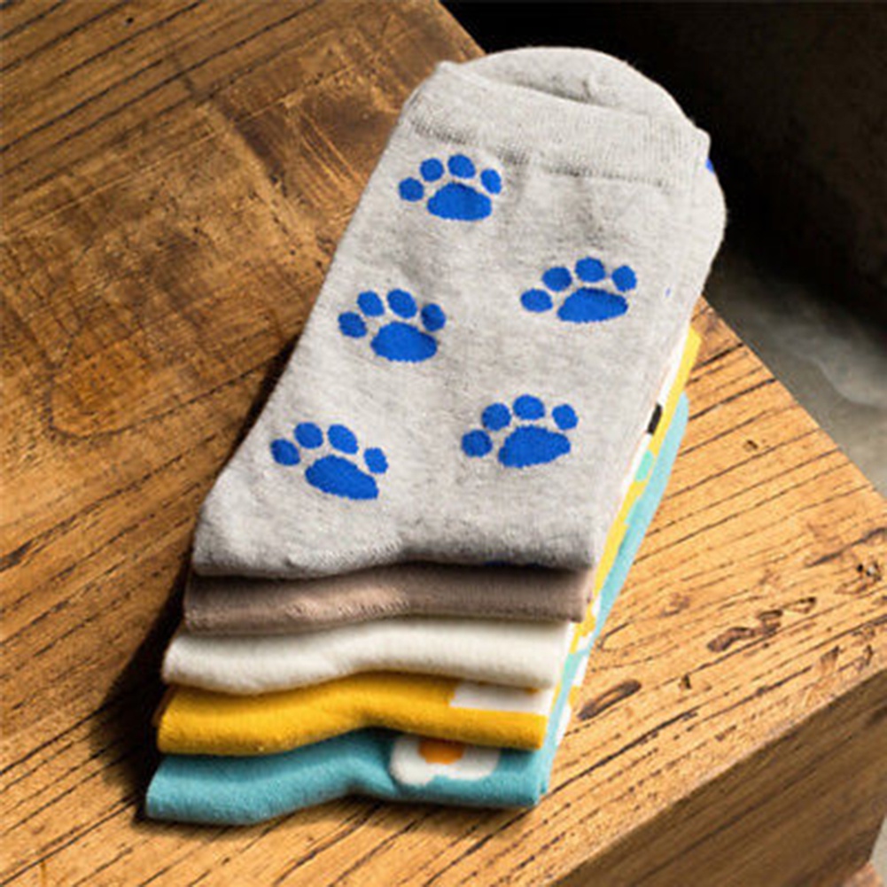 Tất nữ mềm mại co giãn in hình đám mây và chân cún cưng dễ thương