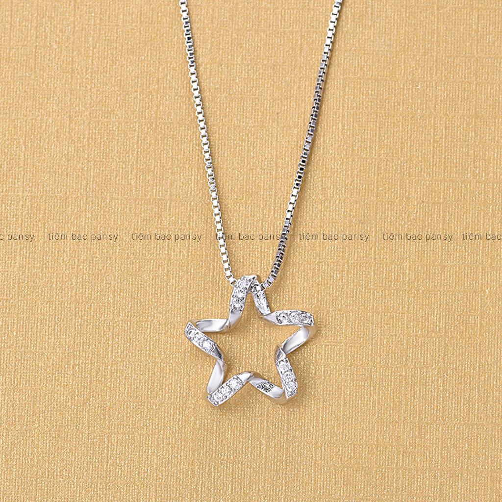 Vòng cổ bạc nữ PANSY mặt ngôi sao nạm đá cách điệu, dây chuyền bạc nữ đẹp giá chất