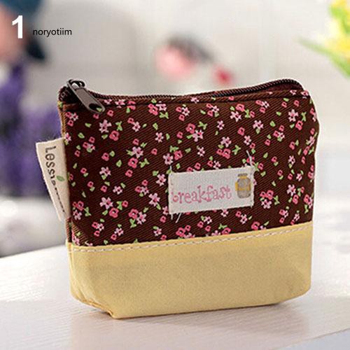 Túi vải canvas mini đựng tiền xu họa tiết hoa dễ thương cho nữ