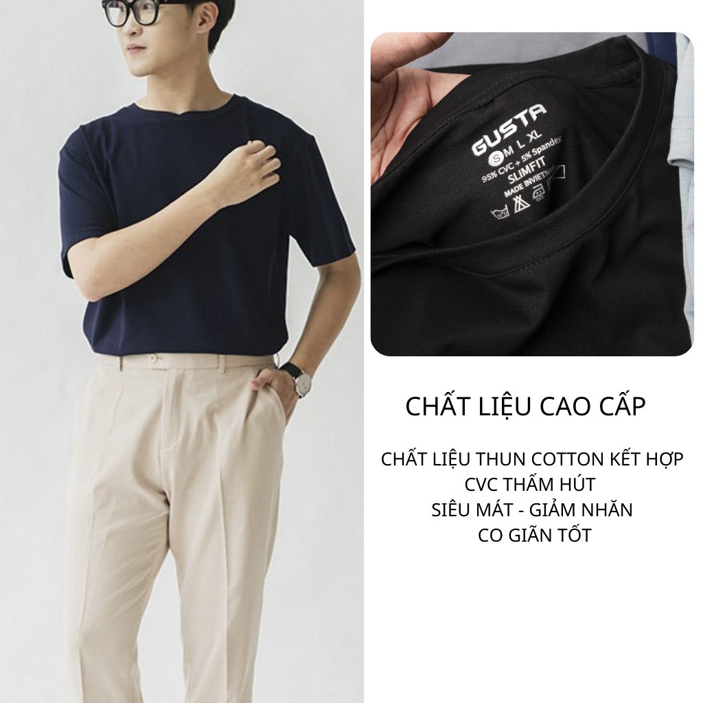 [8 MÀU] Áo Thun Nam Cổ Tròn Đẹp Trơn Có Màu Đen,...Áo Thun Nam Trơn Cao Cấp ,Thấm Hút Tốt - ATGS - GUSTA | BigBuy360 - bigbuy360.vn