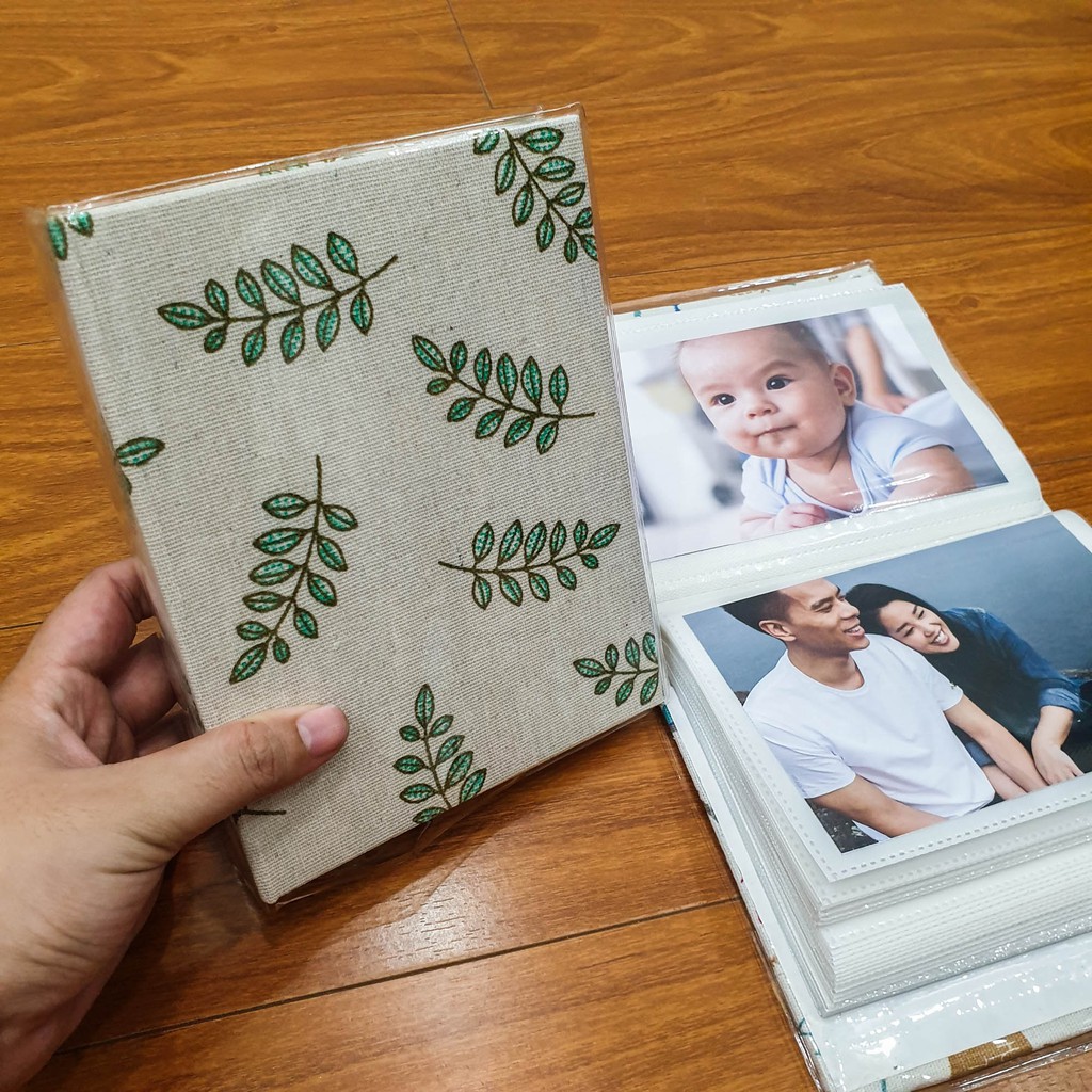 Album 100 hình 10x15cm Bìa Vải Linen Lá cây, Trái tim, Hàng Hải (Có in hình, tặng bọc nhựa)