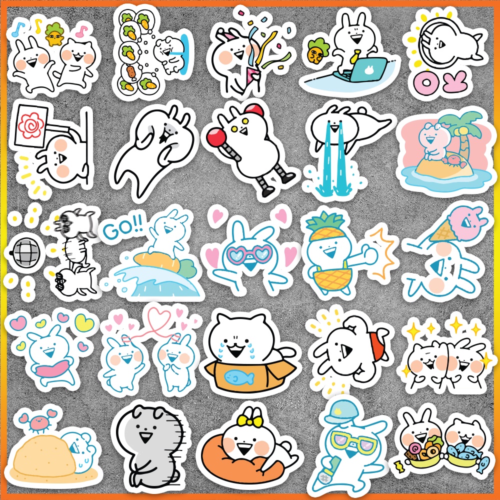 Set 50 cái Sticker Usagyuuun chống nước, Hình Dán thỏ tăng động Usagyuuun, Decal Usagyuuun cute dán vali, laptop