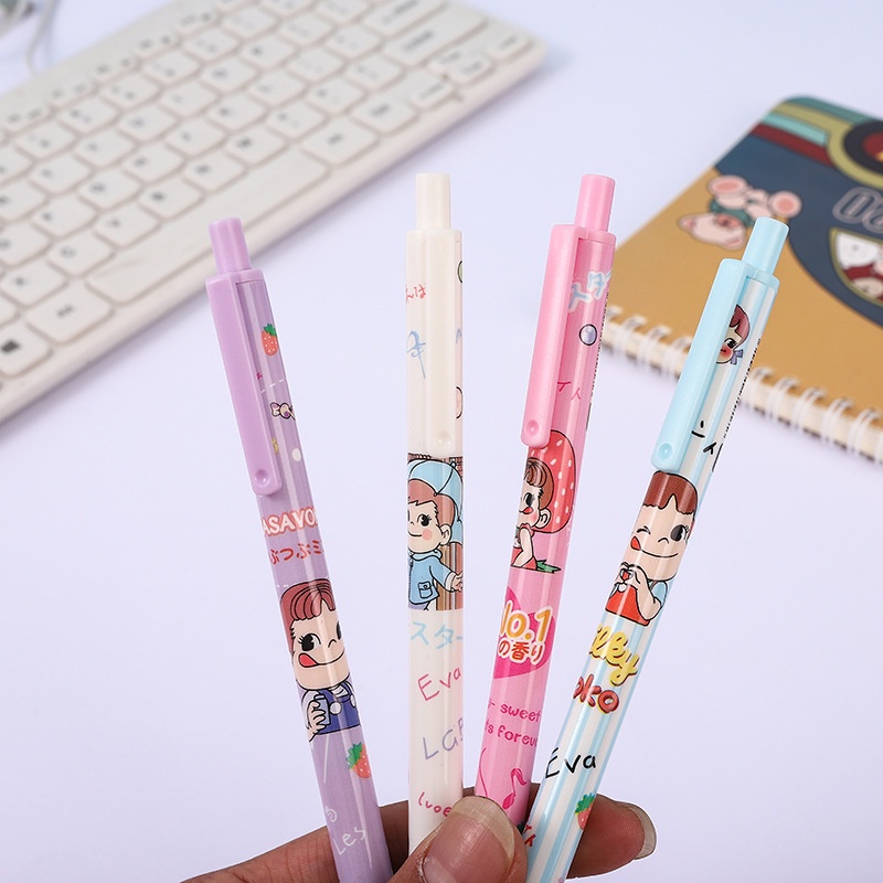 1 Cây Bút Mực Bấm Ngòi 0.5mm Mực Đen Họa Tiết Hoạt Hình Dễ Thương Phong Cách Nhật Hàn