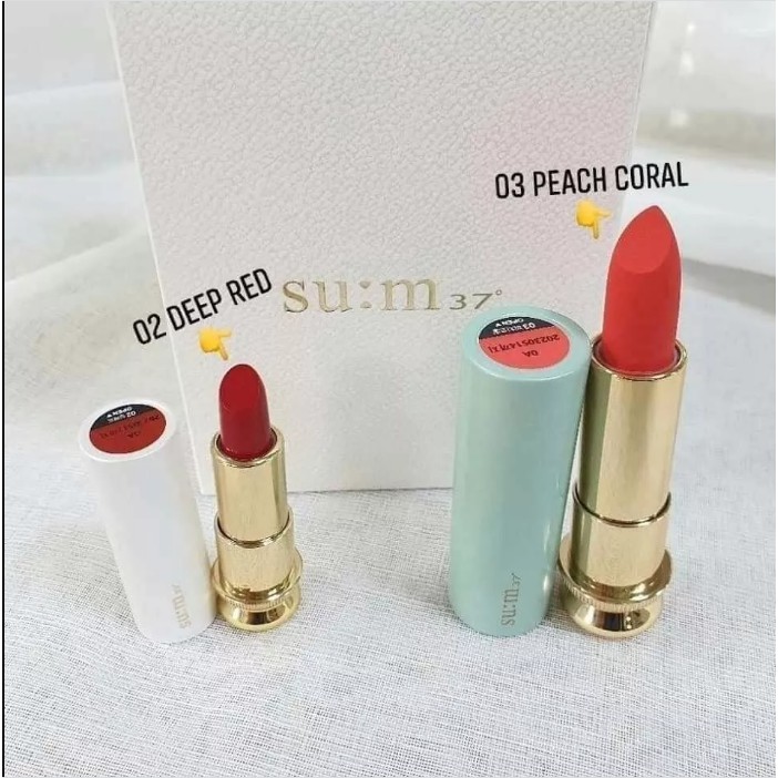《Mua 1 tặng 1》 Son Su:m37 Losec Summa Velvet Lipstick màu số 3 Peach Coral fullsize (4g) tặng màu số 2 Deep Red minisize