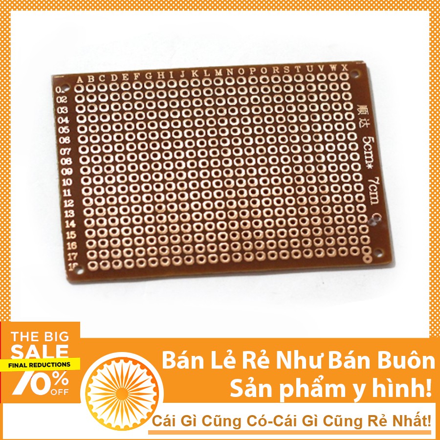 Combo 5 Tấm PCB Đục Lỗ 5x7cm 1 Mặt Phủ Vàng Loại Thường