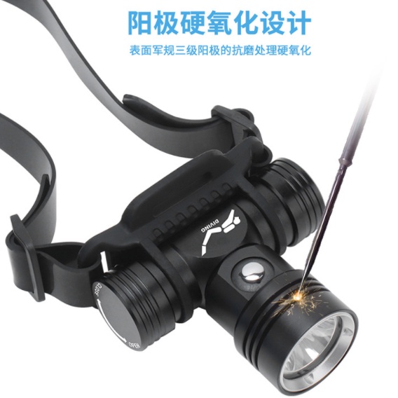 Đèn pin lặn (Diving) đội đầu mini siêu sáng BORUiT B14 hợp kim nhôm máy bay nguyên khối LED L2