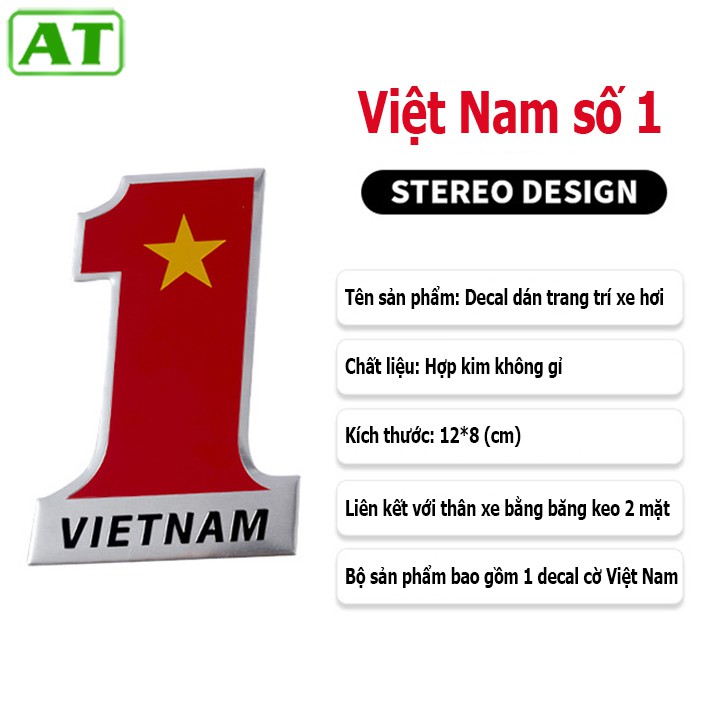 Combo 4 Logo Biểu Tượng Cờ Việt Nam Hợp Kim Không Gỉ Trang Trí Ô Tô Xe Hơi